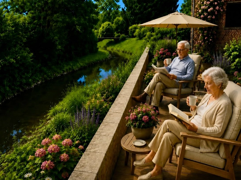 La Maison Dorianne, chaque résident peut profiter d’un jardin apaisant au bord de l’eau